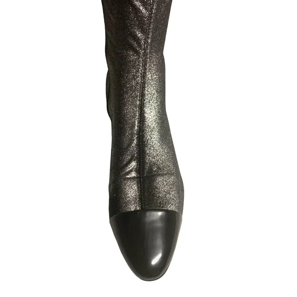 Women's Charcoal Grey Metallic Over-The-Knee Stretch Boots | Size 7.5 M | NEW